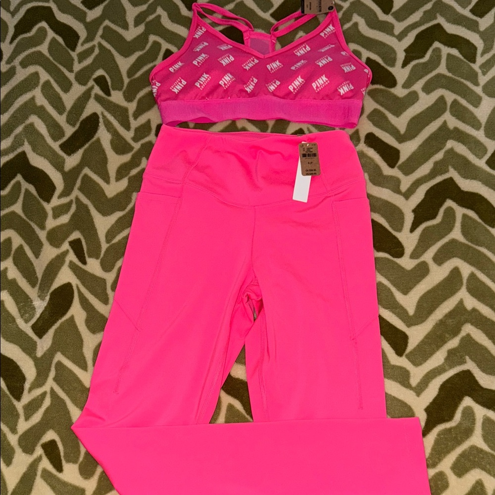 PINK Victoria's Secret Bright Pink Sports Bra and Leggings